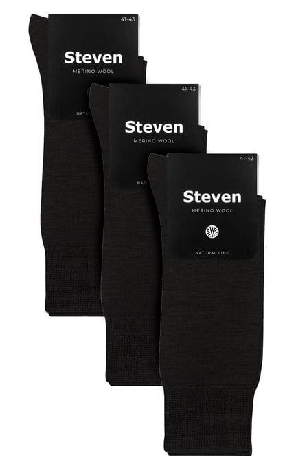 Steven - Heren 3 Paar Originele Merino Wollen Sokken | Lichtgewicht Boot Sokken - Zwart - Image 2