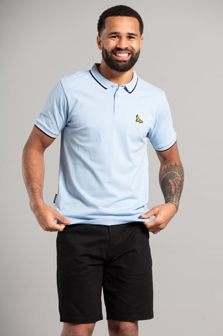 Light Blue Short Sleeve Cotton Contrast Collar Polo Shirt