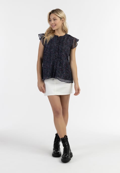 Dreimaster Blouseshirt met ruchemouwen Dames Zwarte bloemenprint - Image 2