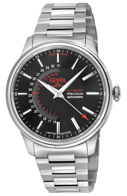 Gevril Men's Guggenheim Automatic 316L Stainless Steel Black Dial, 316L Stainless Steel Satin and Polished Bracelet. - Image 1