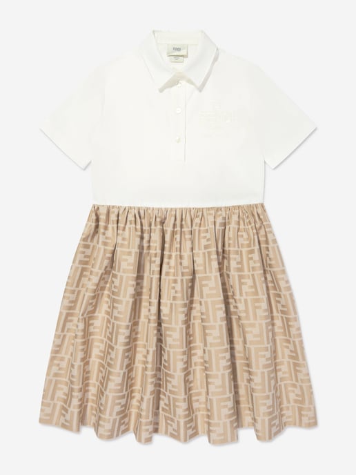 Fendi Meisjes FF Jacquard Jurk in Beige - Image 1