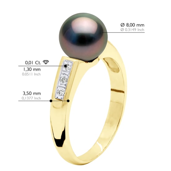 Ring Sieraden Diamant 0,06 Cts - Geel Goud - Echte Gecultiveerde Tahiti Pauw 8-9 mm Rond - Image 2