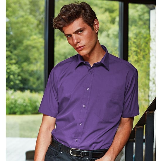 Premier Heren Korte Mouw Formele Poplin Gewoon Werk Shirt (Paars) - Image 2