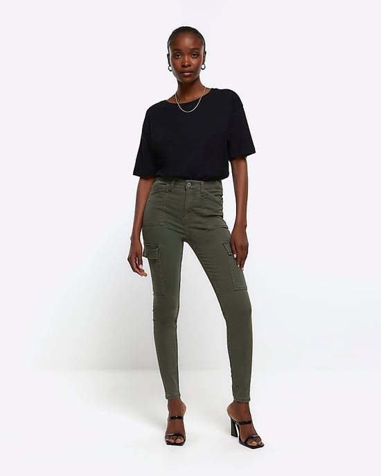 River Island Womens Cargo Jeggings Khaki High Waisted Skinny