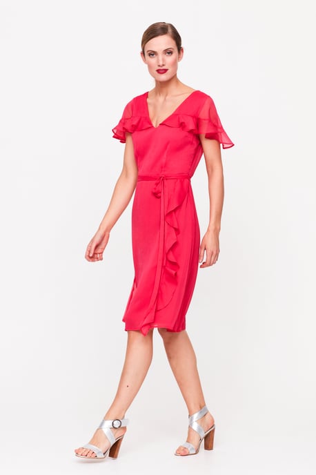 Bright Pink Ruffle Front Dress