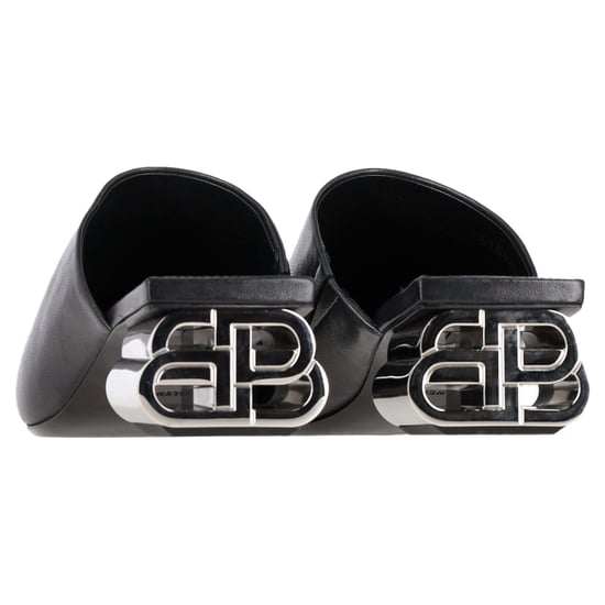 Balenciaga Typo Chrome Hak Slides in Zwart Leer - Image 6