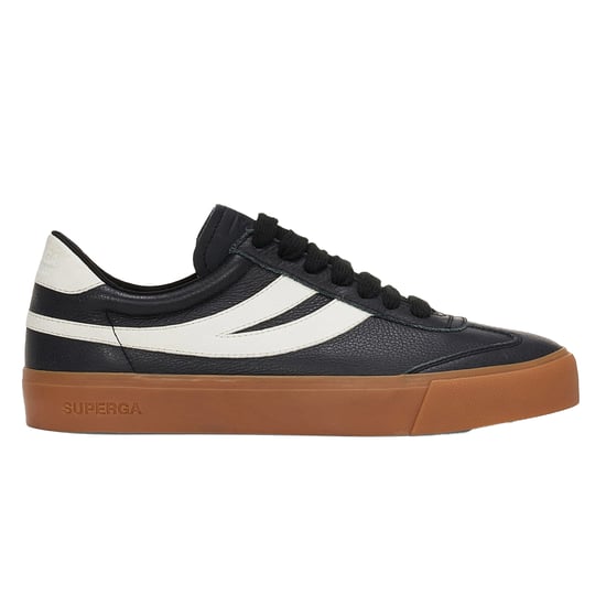 Superga Unisex 4834 Club S Swallow Contrast Detail Vegan Leather Trainers voor volwassenen (Zwart/Gum) - Image 1