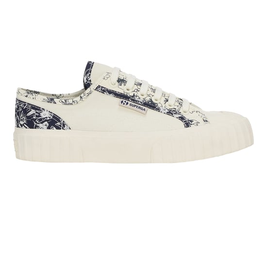 Superga Dames/Dames 2630 Stripe Sketched Flowers Trainers (Beige Natuurlijk/Navy) - Image 1