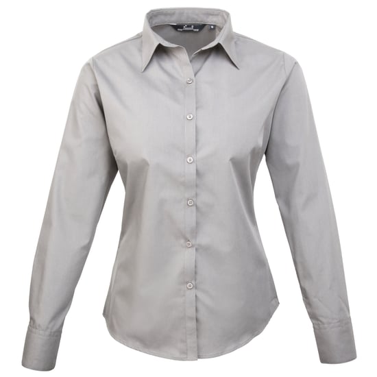 Premier Dames/Dames Popeline Blouse met Lange Mouwen (Zilver) - Image 1