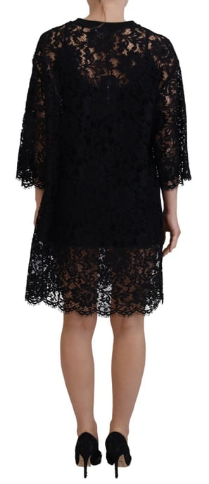 Dolce & Gabbana Dames Zwarte Bloemen Kant Katoenen Shift Mini Jurk - Image 3