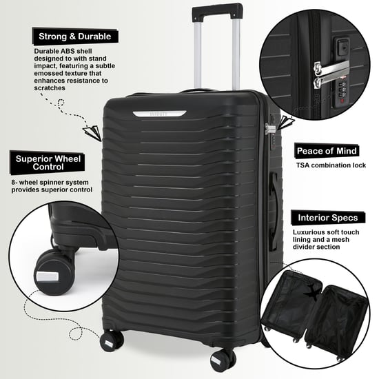 Hard Shell Black Classic Suitcase Set 8 Wheel Cabin TSA Luggage Case Holiday Travel