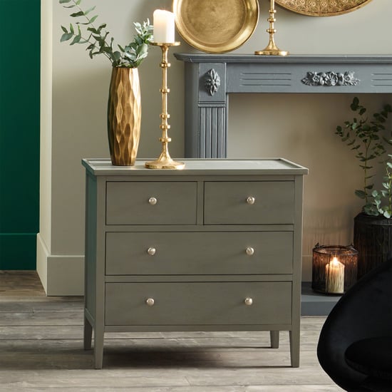 Pine Wood Antique Silver Handled 4-Drawer Unit