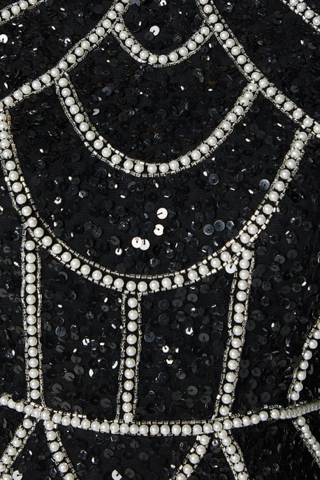 Pearl Detail Mini Dress With Long Sleeve