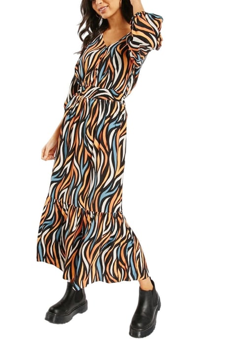 Midaxi V Neck Ruched Waist Dress