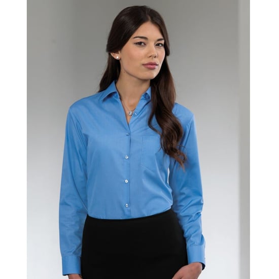 Russell Collection Ladies/Womens Long Sleeve Poly-Cotton Easy Care Fitted Poplin Shirt (Corporate Blue)