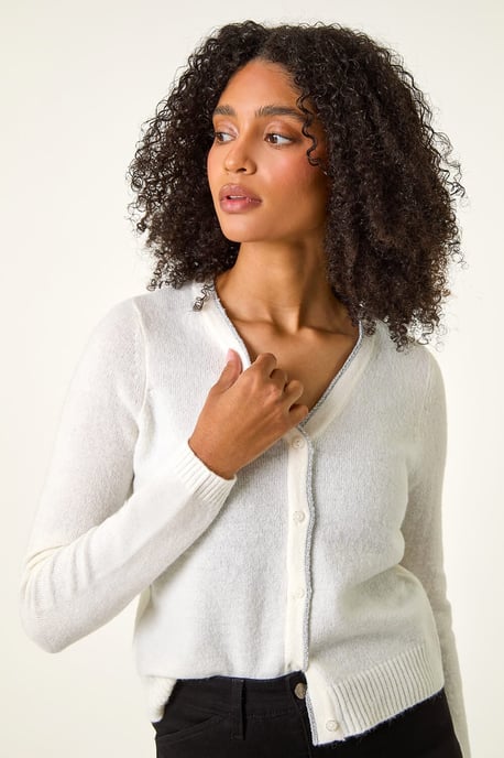 Shimmer V-Neck Ribbed Cardigan