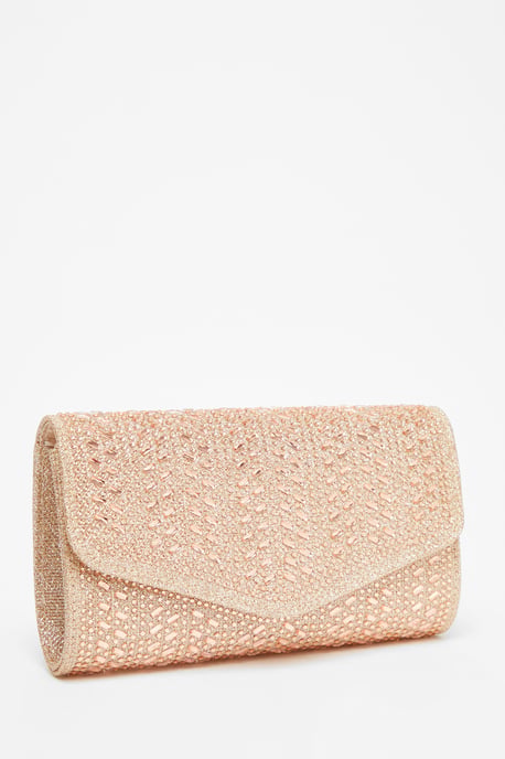 Rose Gold Diamante Clutch Bag - Image 1