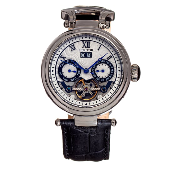 Heritor Automatic Ganzi Semi-Skeleton Leather-Band Watch