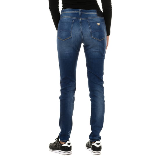 Women's long worn-effect denim pants made of stretch fabric 3Y5J28-5D0ZZ