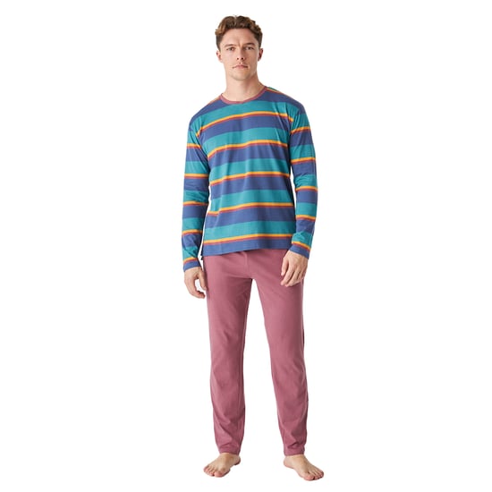 JJB12 Men's Long Sleeve Round Neck Cotton Pajamas
