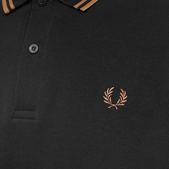 Fred Perry Shaded Stone Twin Tipped Collar Black Long Sleeve Polo Shirt