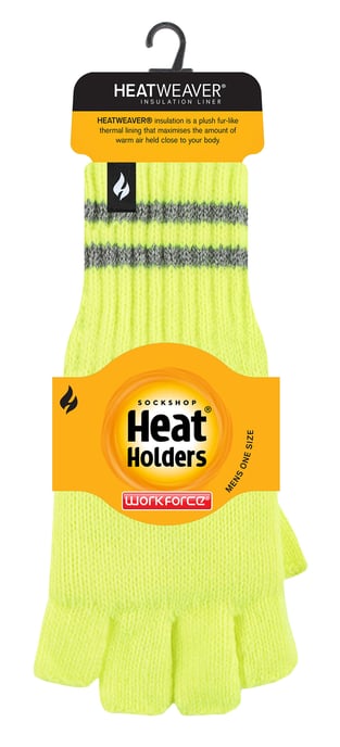 Heren gebreide vingerloze reflecterende handschoenen voor de winter | Heat Holders | Thermische Hi Viz werkhandschoenen - Geel - Image 2