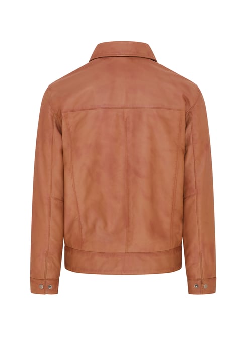 Mens Tan Retro Classic Leather Harrington Biker Jacket - Drammen