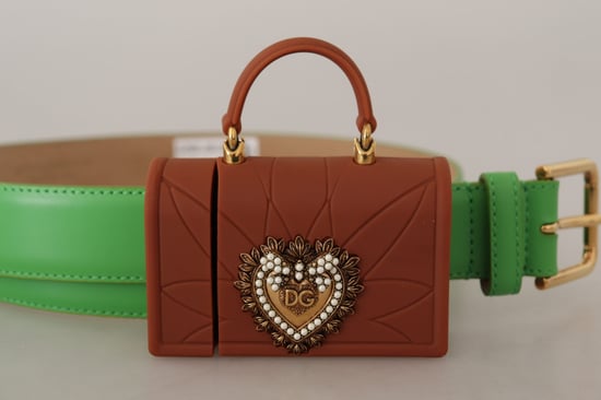 Dolce & Gabbana Women's Green Leather Devotion Heart Micro Bag Headphones Belt