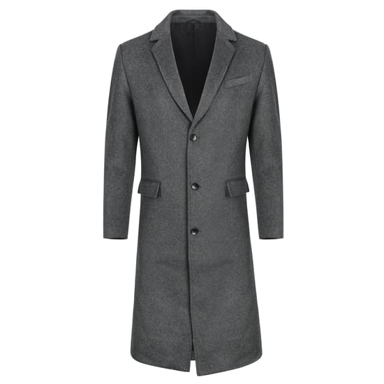 Heren Knielange Winter Wollen Jas Slim Fit Omslagkraag Zakelijke Jassen Grijs - Image 1