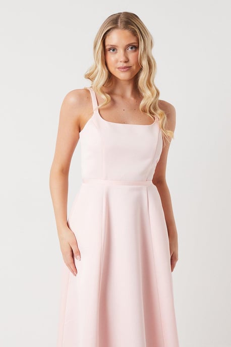Structured Satin Corset Full Skirt Bridesmaids Dress - Image 4