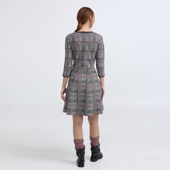 Fit-and-falre jurk in tartan breier - Image 6