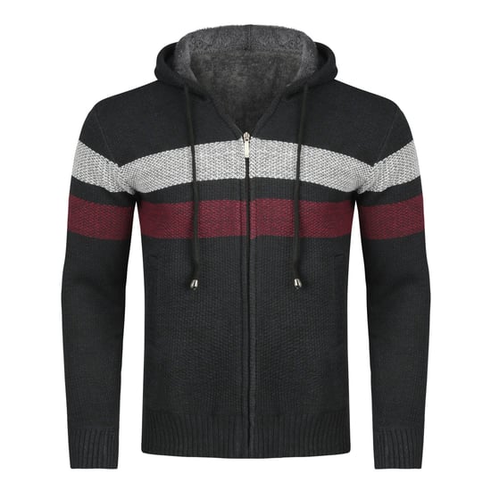 Heren Winter Transitie Cardigan met Capuchon Gevoerde Grof Gebreide Capuchon Warme Jas Marineblauw - Image 1