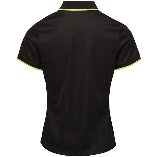 Premier Dames/dames Contrast Coolchecker Poloshirt (Zwart/Kalk) - Image 2
