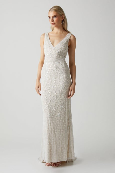 Plunge Floral Embellished Wedding Dress