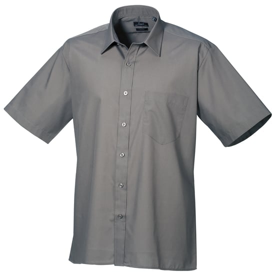 Premier Heren Korte Mouw Formele Poplin Gewoon Werk Shirt (Donkergrijs) - Image 1