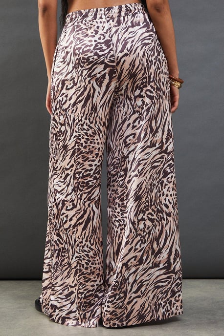 Satin Drawstring Waist Wide Leg Trouser