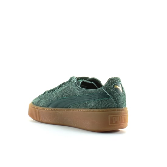 Puma Platform Elemental Green Suede Leather Womens Lace Up Trainers 362224 04