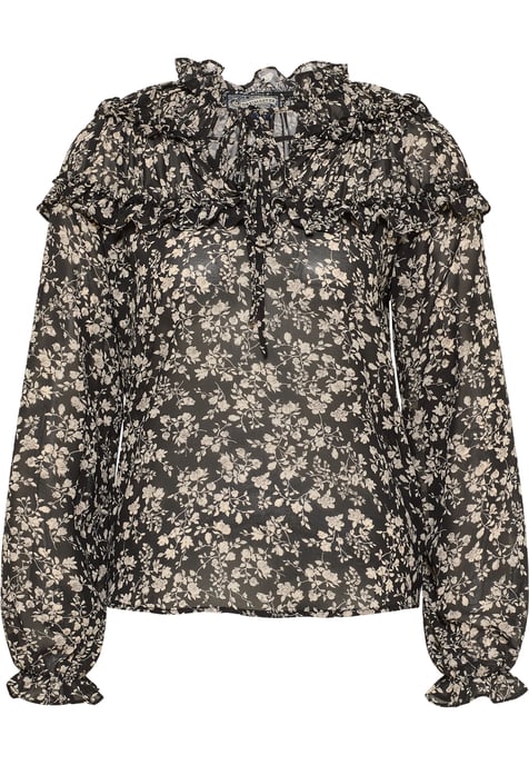 Dreimaster Blouse met ruches bridgeport Dames zwart wit - Image 1
