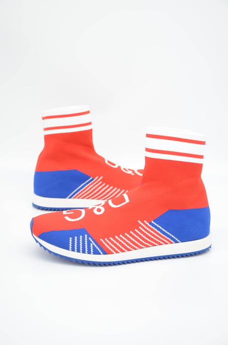 Dolce & Gabbana Heren Blauw Rode Sorrento Logo Sneakers Sokken Schoenen - Image 1