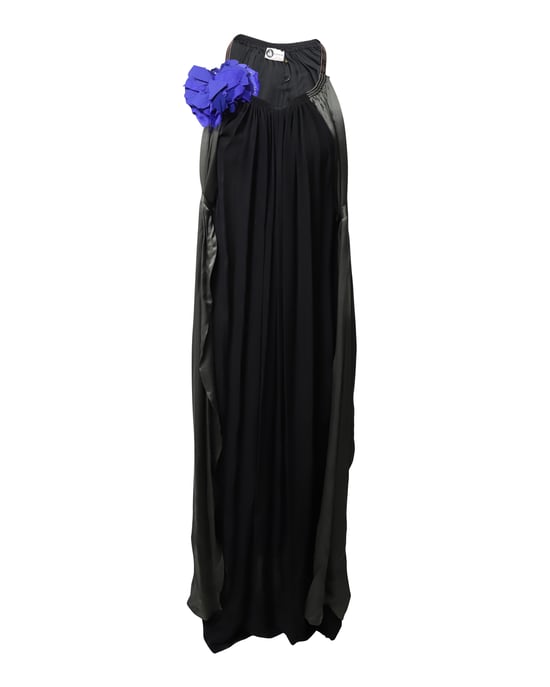 Lanvin Flower Applique Evening Dress in Black Silk - Image 1