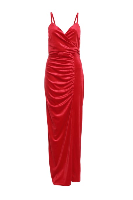 Red Velvet Embellished Maxi Dress