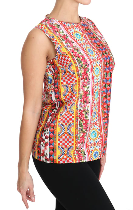 Dolce & Gabbana Dames Carretto Print 100% Katoenen Tanktop Bloemen Blouse - Image 5
