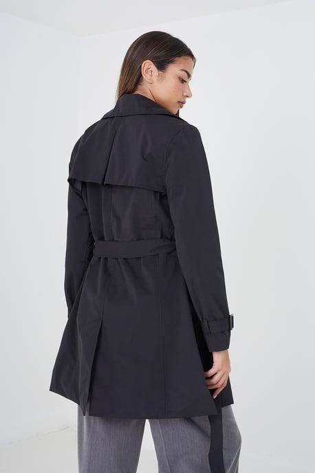Black 'Brandy' Double Breasted Short Trench Coat