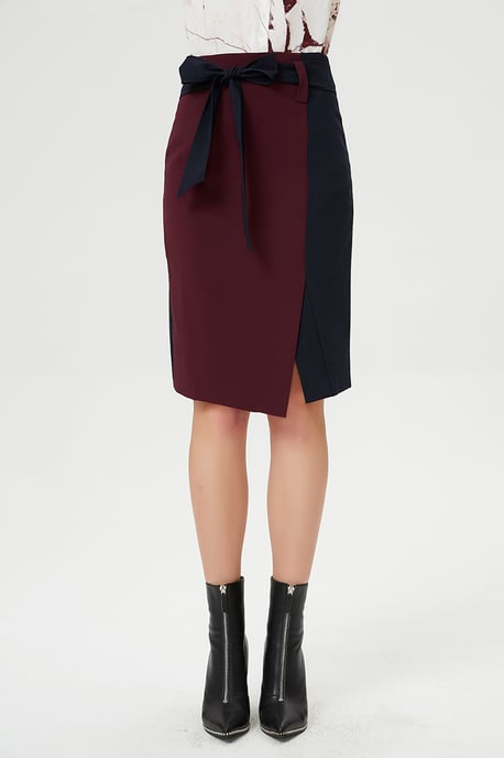 Asymmetrische kleurblokrok rok met knoopriem - Image 2