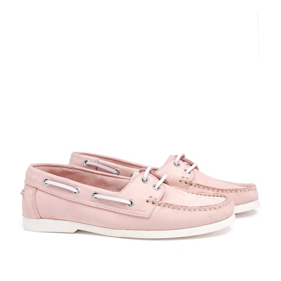 Women's Leather Boat Shoes For Laces in Pink