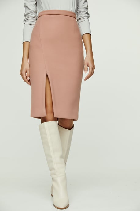 Salmon Colour Faux Mouflon Pencil Skirt