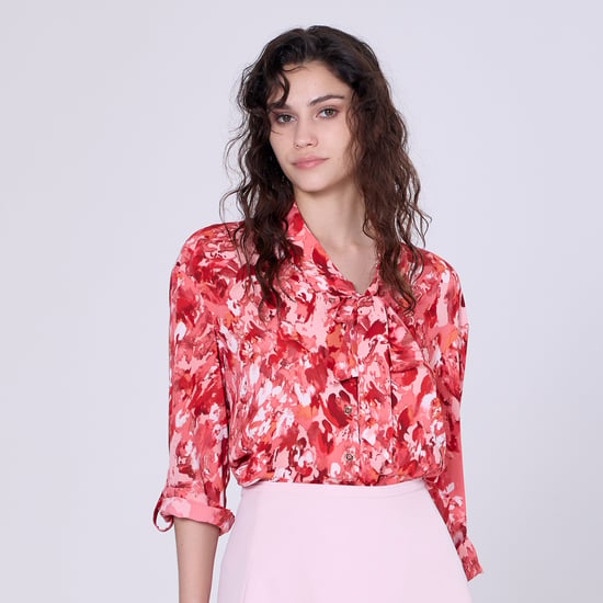 Ascot-tie blouse en abstracte print - Image 1