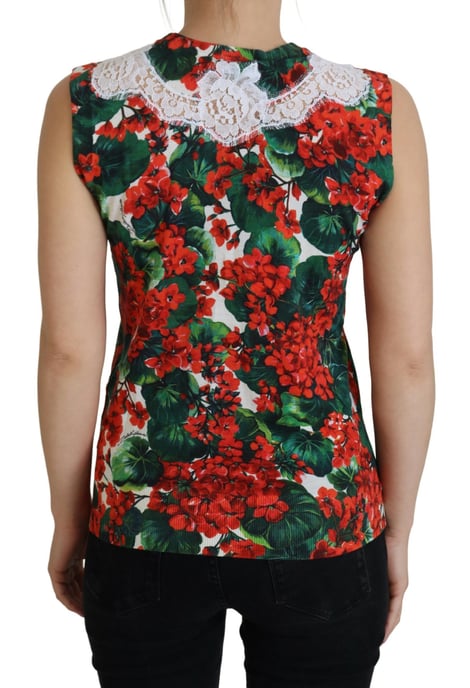 Dolce & Gabbana Dames Witte Bloemige Wol Kant Mouwloze Top - Image 3