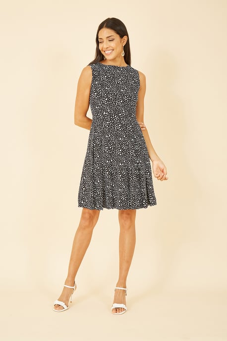Black Spot Print Skater Dress