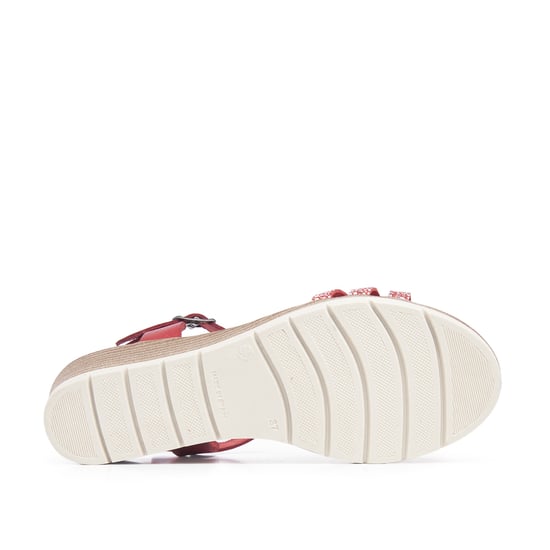 Women's Wedge Leather Sandals in Red
